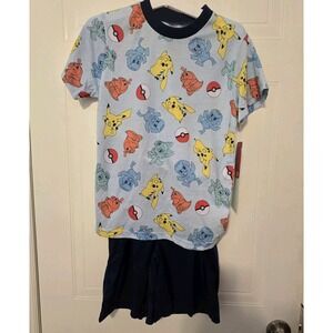 NWT! POKEMON 2 pc Pajamas Set Boys/ Girl MED (8-10) PIKACHU Tee Shirt & Shorts
